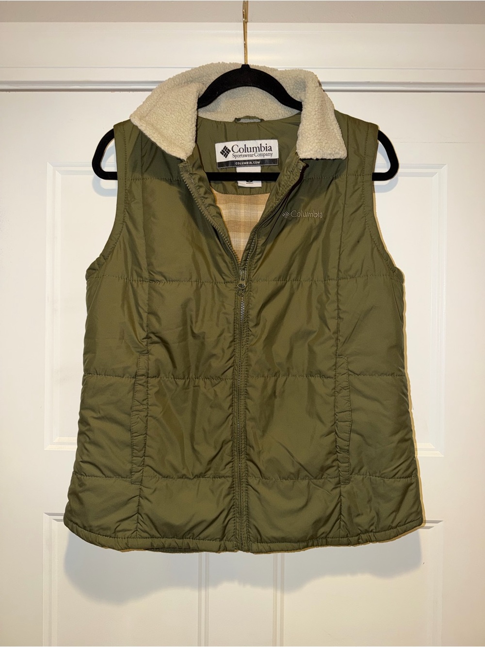 Columbia Olive Green Quilted Flannel-Lined Vest